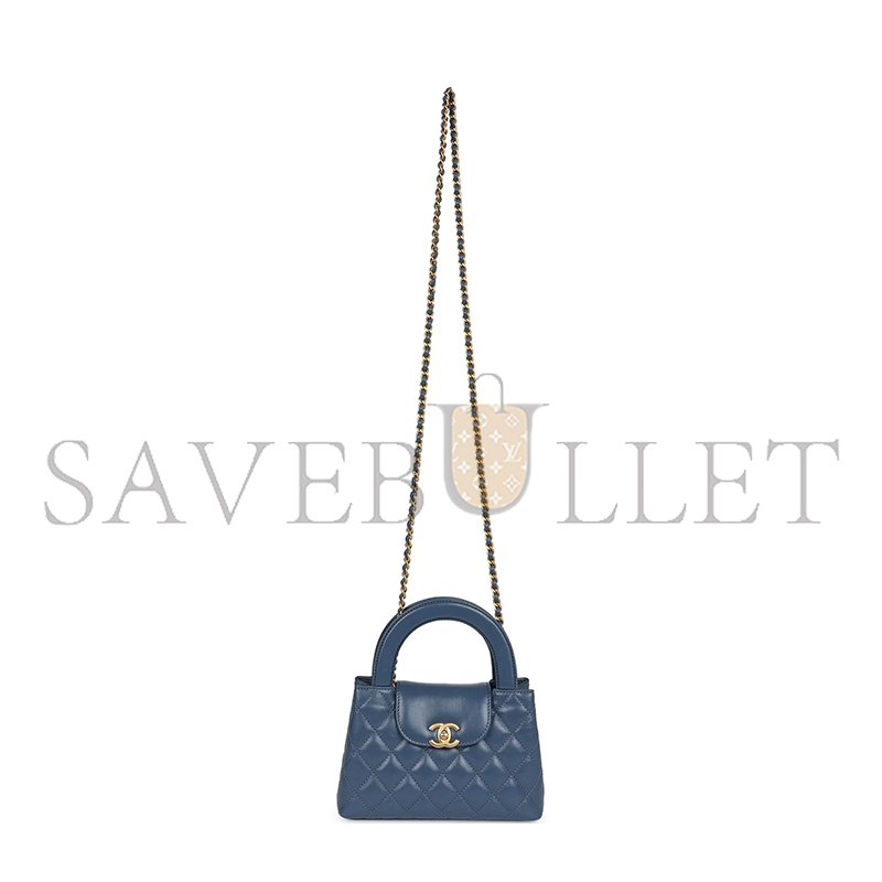 Ch*el kelly shopper blue shiny calfskin brushed gold hardware as4416 (19*13*7cm)